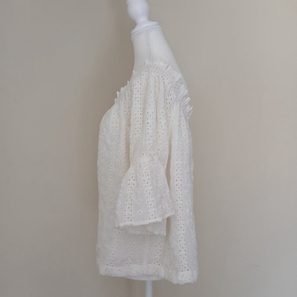 Anthropologie Floreat Off The Shoulder Bohochic Eyelet Top Ivory Size Large - Picture 4 of 10
